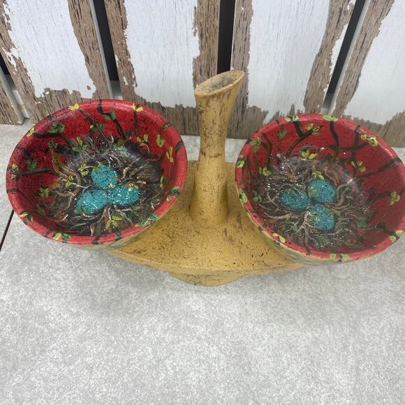 Vtg Kustom Kraft Black Walnut Spinning Serving Tray Mid Century Mod 2 Bowls - Picture 7 of 9